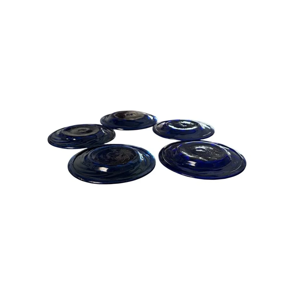 Vintage Set of 5 Cobalt Blue Glass Dessert Plates‎ Side Plates